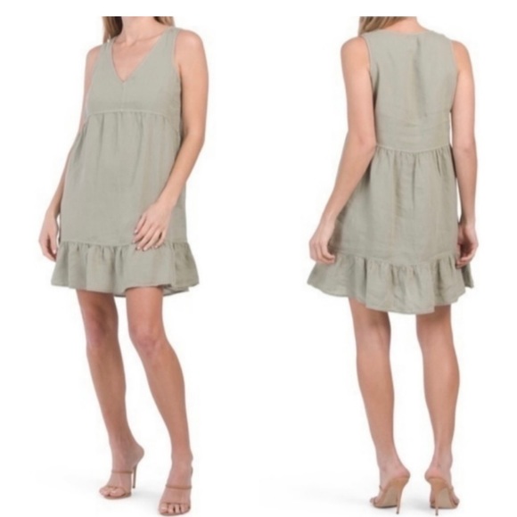 Cynthia Rowley Dress Small S Blue 100% Linen Tank Ruffle Tiered Lagenlook - Picture 6 of 6